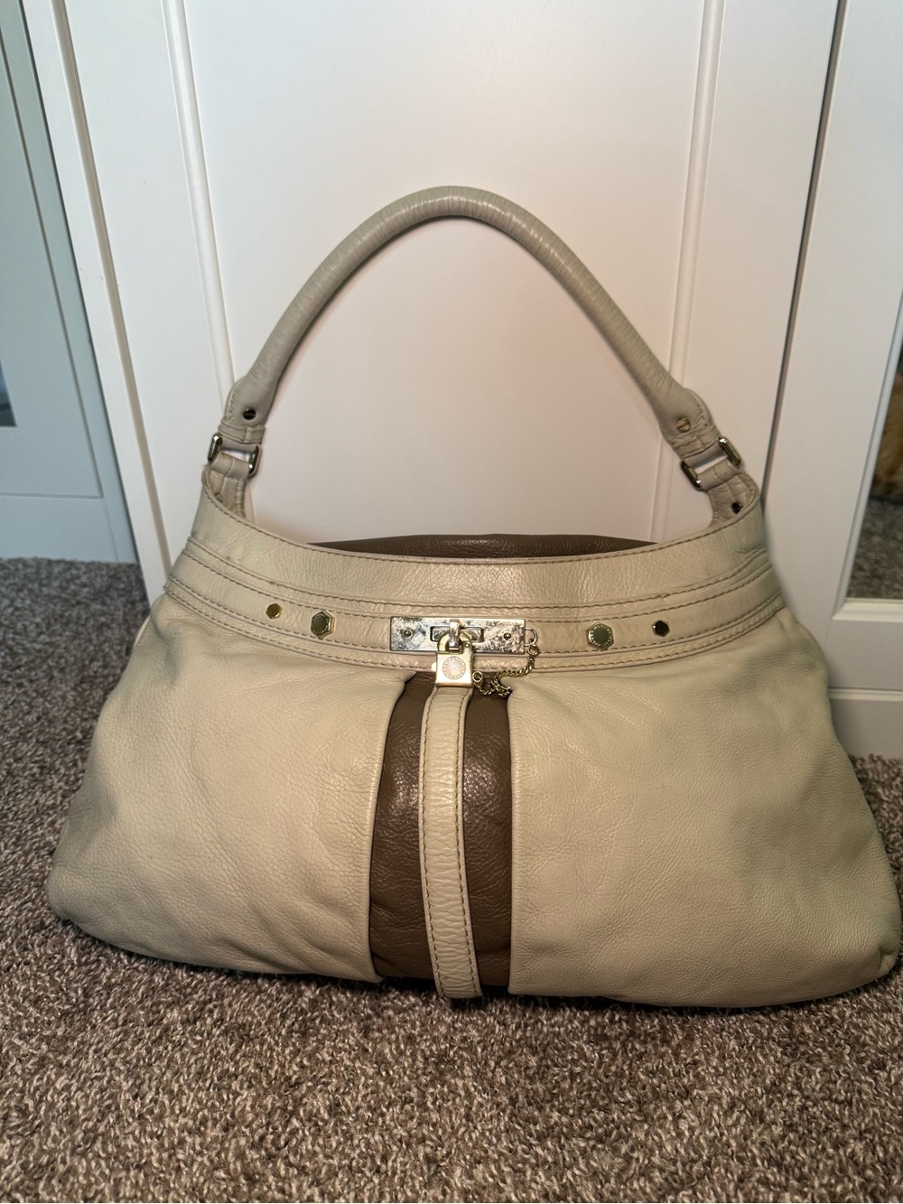 Marc by Marc Jacobs Cream and Taupe Leather Shoulder Bag